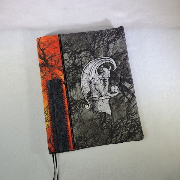 Embroidered Journal, Gargoyle Notebook Cover, Refillable Notebook, Composition Notebook Cover, Quilted Fabric Journal Cover, Gothic Notebook