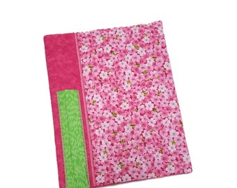 Quilted Fabric Journal Cover, Pink Floral Refillable Notebook