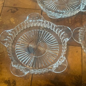 SET OF 3-Vintage 5 Slot Pressed Glass Ashtray, 4 Inch Glass Ashtray, 1950&#39;s Ashtray