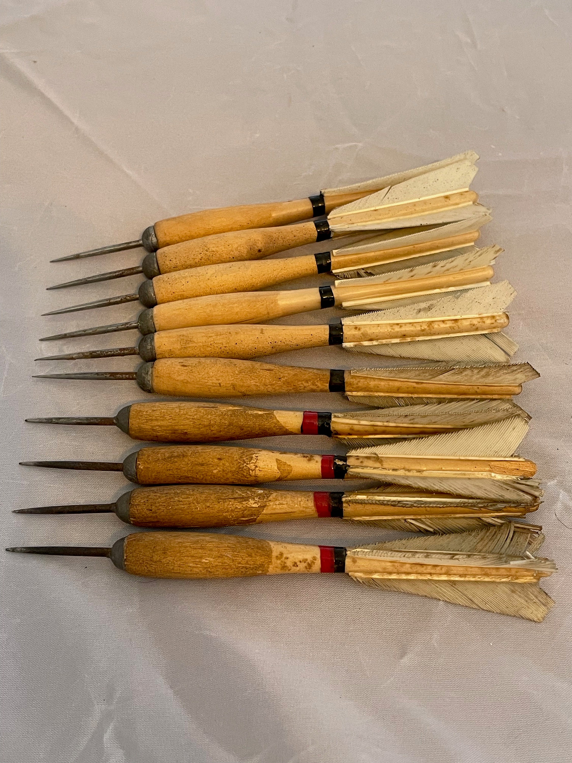 10 Vintage Wooden Darts With Feathers Old Wood Darts Turkey Etsy