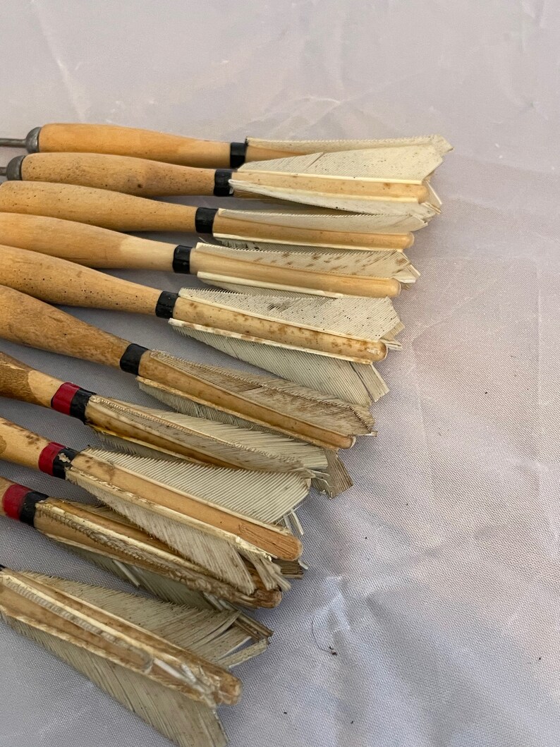 10 Vintage Wooden Darts With Feathers Old Wood Darts Turkey Etsy