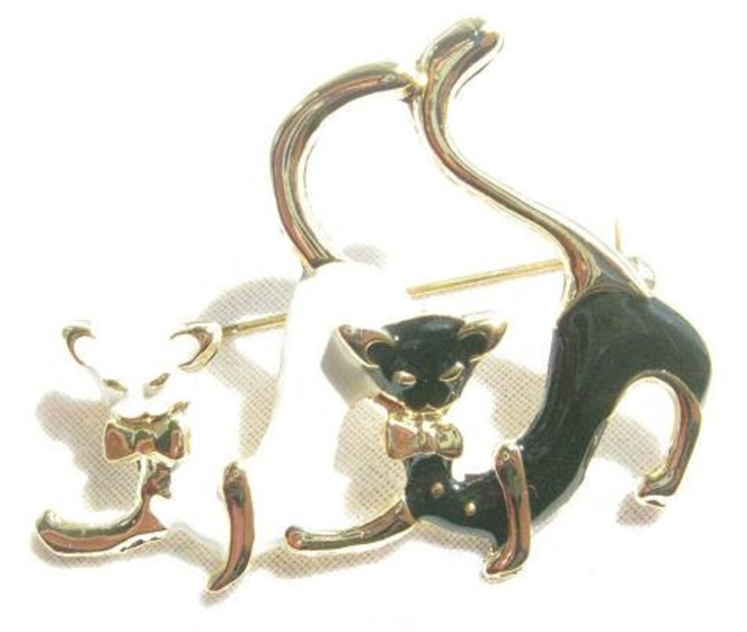 Enamel Black & White Cats Pin, Cat Pin Brooch - Etsy