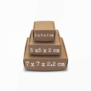 Probeerpakket kraft boxes in drie maten: 3x3 5x5 7x7 cm kraft box papier bruin karton doosje doos gift box verpakking sieraden cadeau afbeelding 2