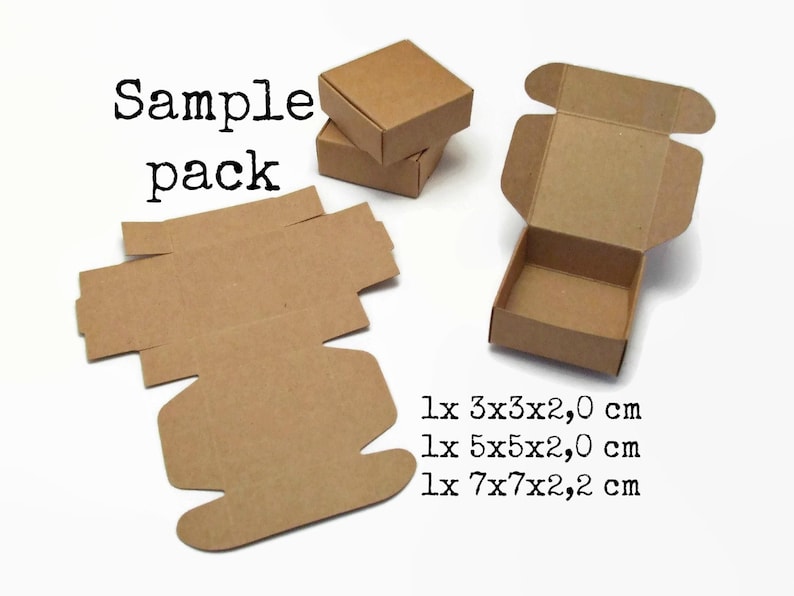 Probeerpakket kraft boxes in drie maten: 3x3 5x5 7x7 cm kraft box papier bruin karton doosje doos gift box verpakking sieraden cadeau afbeelding 1