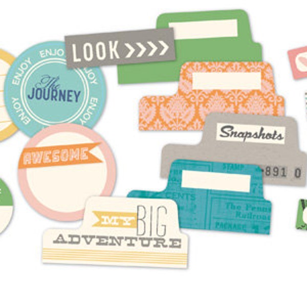 SALE - October Afternoon - Travel Girl Collection - Tidbits Die Cuts - Double Sided (EM-1032)