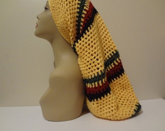 Rasta Hat - Mega Long Tam - Handmade Crochet - Drawstrings included - Made To Order - Fast Shipping