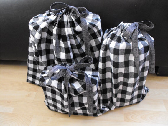Black/white Plaid All Occasion Reusable Cloth Gift Bags Zero