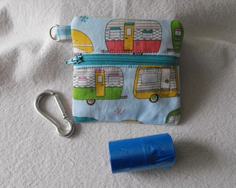 Retro Trailers Dog Walk Pouch/Coin Purse, Hand Sewn Cotton Lined Front Zipper, Stuff Storage, perfect gift, Dog treat Pouch, gift pouch