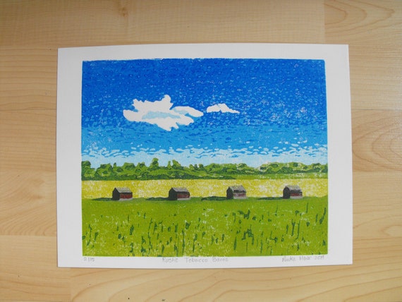 rustic tobacco paint Rustic Tobacco Barns Near Ayr, Southern Ontario, Original Linocut Block  Print, Colour Reduction, Summer Landscape, Linoprint, Signed Edition