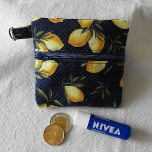 Pochette/porte-monnaie citron pour promener le chien, fermeture éclair avant doublée de coton cousue à la main, rangement d'objets, cadeau parfait, pochette pour friandises pour chien, support pour sac à crottes