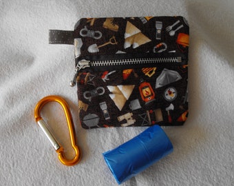Camping theme Dog Walk Pouch, Hand Sewn Cotton Lined Front Zipper, Stuff Storage, perfect gift,Dog treat Pouch, Poop Bag Holder, Dog Bag