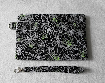 Spider Webs, Hand sewn Cotton Zipper Pouch, Soft pencil case, School Supplies, perfect gift, clutch bag, makeup pouch, Halloween, Wristlet