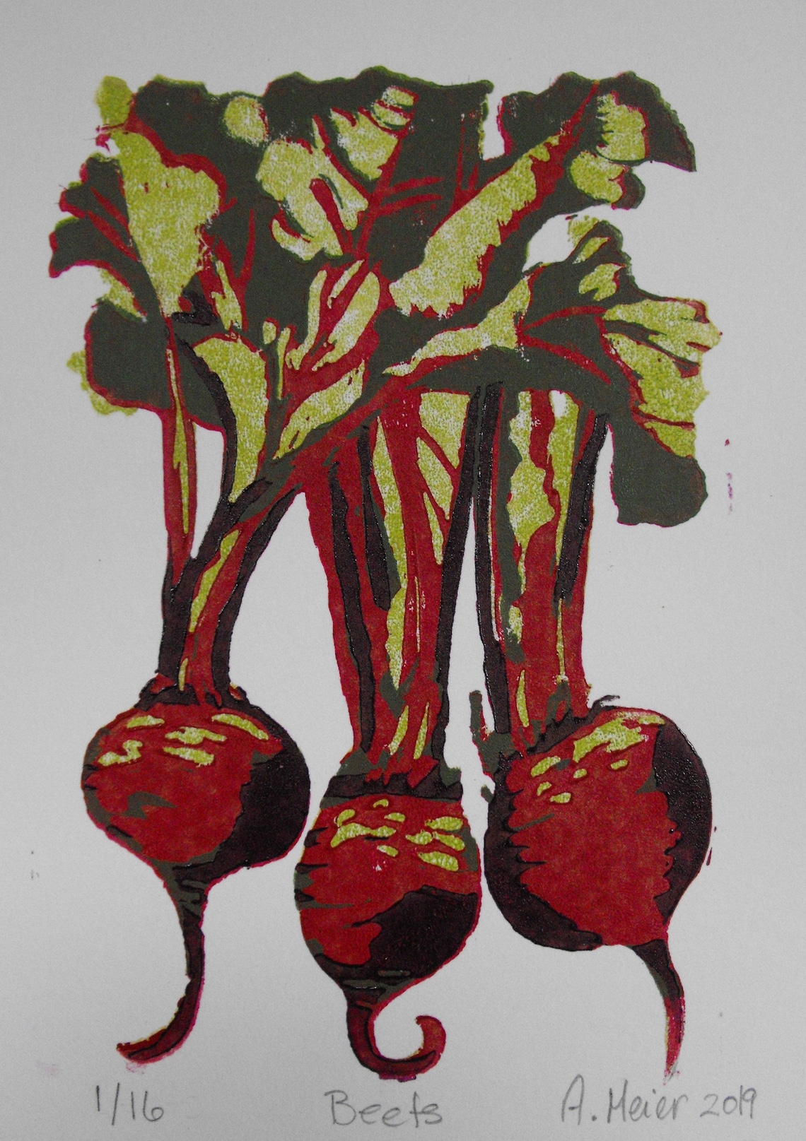 Beet Print, Fruit and Vegetable Kitchen Décor, Original Linocut Colour ...