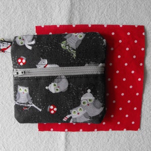 Pochette cadeau bijoux thème des fêtes hibou/renard, porte-cartes cadeau, porte-monnaie, fermeture éclair avant doublée de coton cousue à la main, cadeau parfait, polyvalent