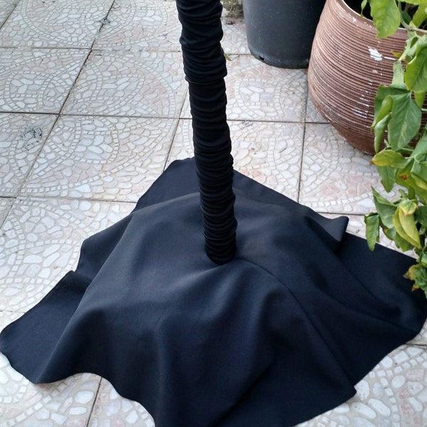 Spandex upright pole base covers black white, ivory or silver 29" square with a hole for the pole. Rush orders available.