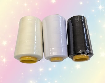 Polyester Thread Cones 6000 Yards | 100% Spun Poly Thread | White Ivory or Black | Sewing Quilting Serger Craft Thread