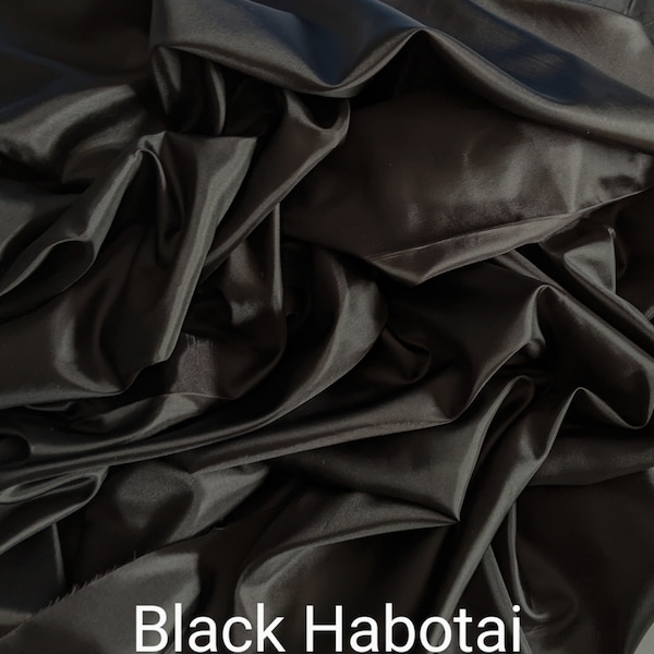 Silk Habotai Black 57" wide, for lining, blouse, scarves. Soft and smooth.  Free swatches, Threads and "rush" shipping available.