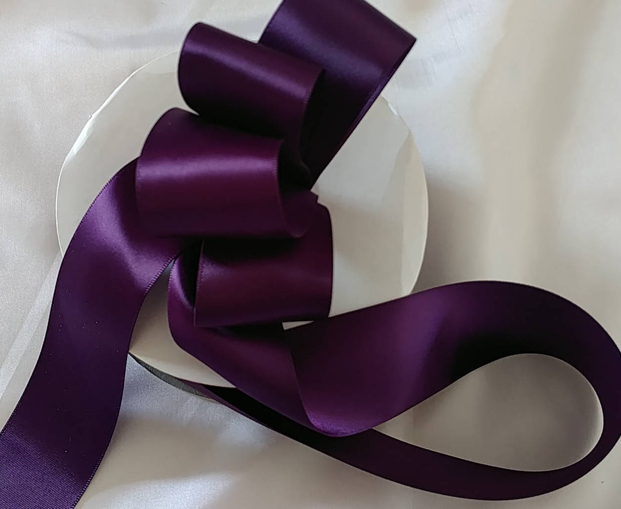 Plum or Dark Purple Double Face Satin Ribbon 1.5