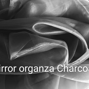 Mirror Organza Charcoal 59" by the yard. Shinny sheer organza for dresses, bows, Free swatches, Threads and "rush" shipping available.