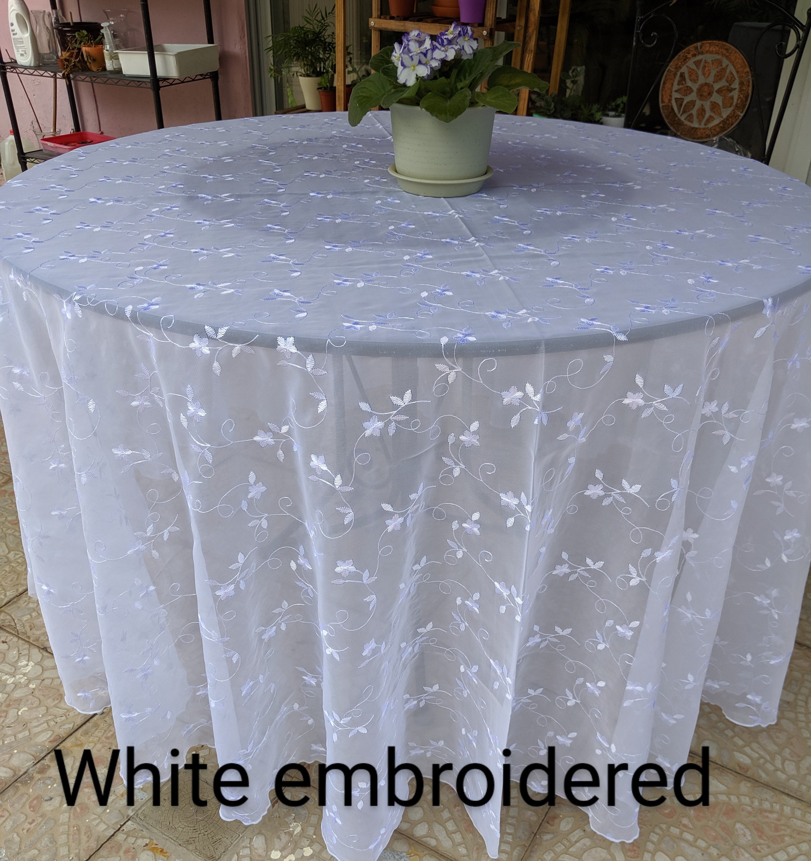 Sheer White Pearl Embroidered Table Runner Table Overlay Airy