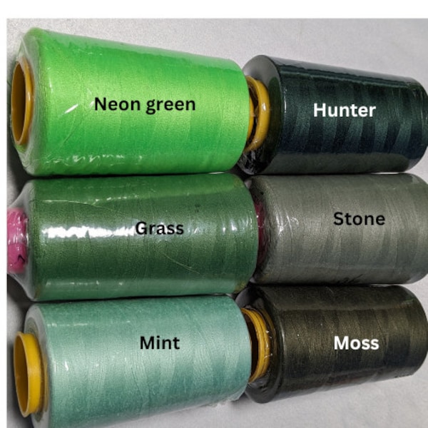 Sewing threads  different tones of green, new or almost full 6000 yards cone all purpose 100% spun polyester.