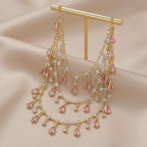 Pink or Purple Rhinestone Droplet Chain Trim by the Meter Gold or Silver Brass Chain Crystal Sewing Trim for Dresses Costumes Veils Bags DIY