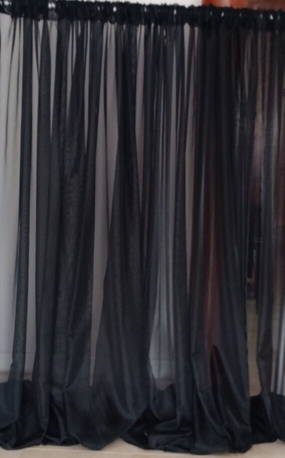 Black Wedding Semi Sheer Voile Drape Panel 6 To 18 Ft X Etsy