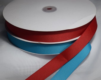 Ribbons Grosgrain 7/8 inches wide by the yard, red or turquoise, all the yards you order will go in one consecutive piece.