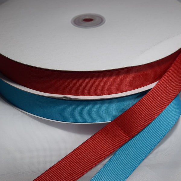 Ribbons Grosgrain 7/8 inches wide by the yard, red or turquoise, all the yards you order will go in one consecutive piece.