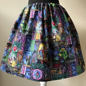 Beauty and the Beast inspired stained glass window skater style skirt