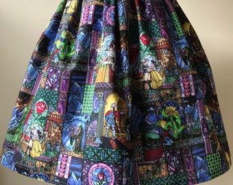 Beauty and the Beast inspired stained glass window skater style skirt