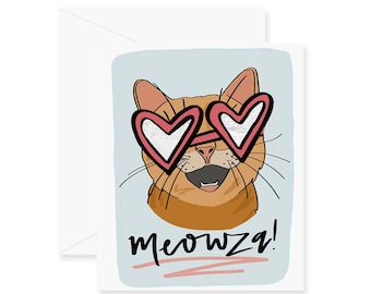 Meowza! Cat Greeting Card - Orange Tabby Card - Cat Face - Happy Cat - Meowza - Wowza - Love Card