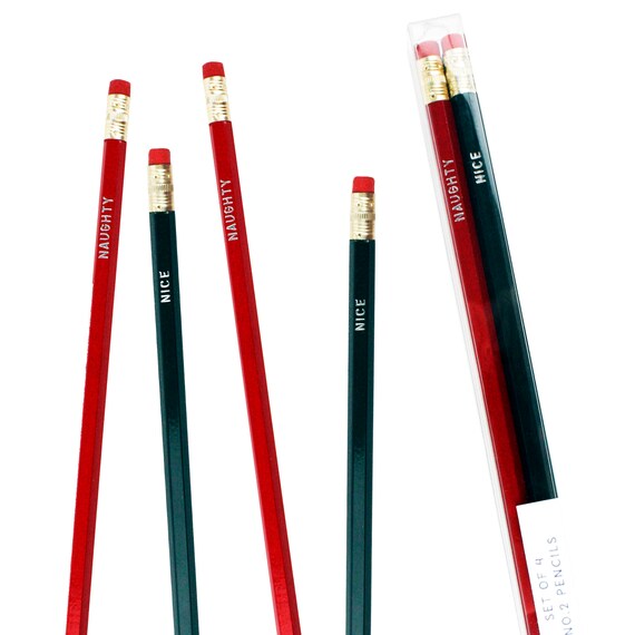 christmas pencils naughty nice pencil set red and green etsy christmas pencils