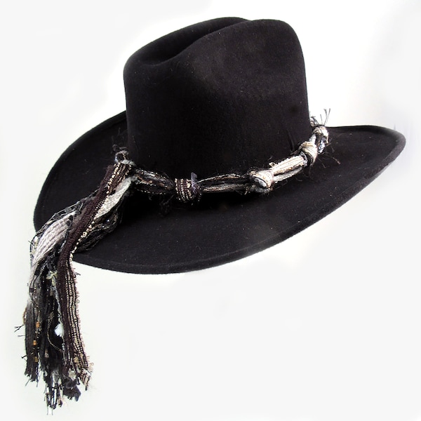 Hand Made Cowboy Hat Band - Leather & Metal Adjustable For Panama Fedora