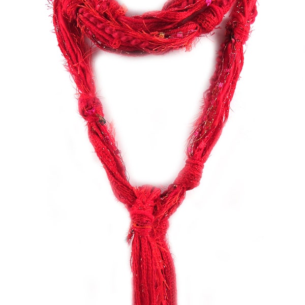 Red Boho Hippie Scarf for Woman | Long Skinny Scarf | Bohemian Style | Comes in Gift Box