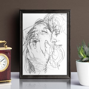 The hand and the mouth. Very high quality fine art print of an original drawing.