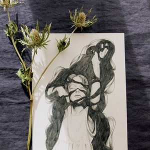 In her dreams Dans ses rêves. Fine art print of an original drawing. Signed by the artist. image 3