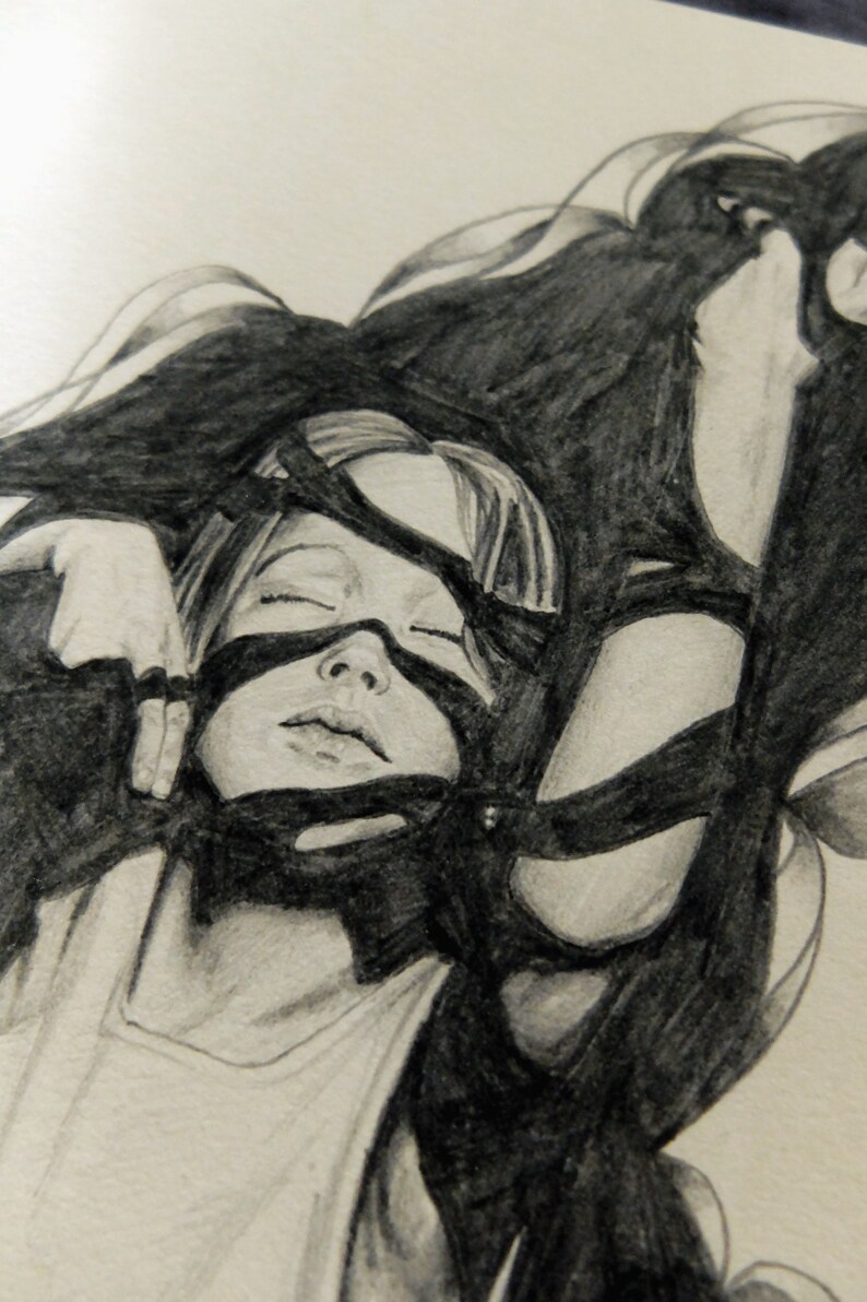 In her dreams Dans ses rêves. Fine art print of an original drawing. Signed by the artist. image 5