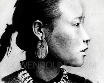 Nepalese girl. Fine art print of an original drawing. Signed by the artist.