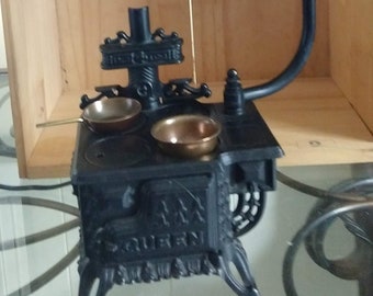 SALE Vintage lamp miniature cast iron stove . unique, farmhouse, country,