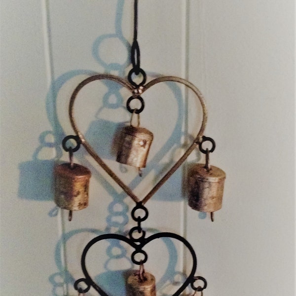 Three iron hearts with bells wind chimes