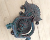 vintage cast iron cherub angle face door knocker , French country, cottage.farm house.shabby chic