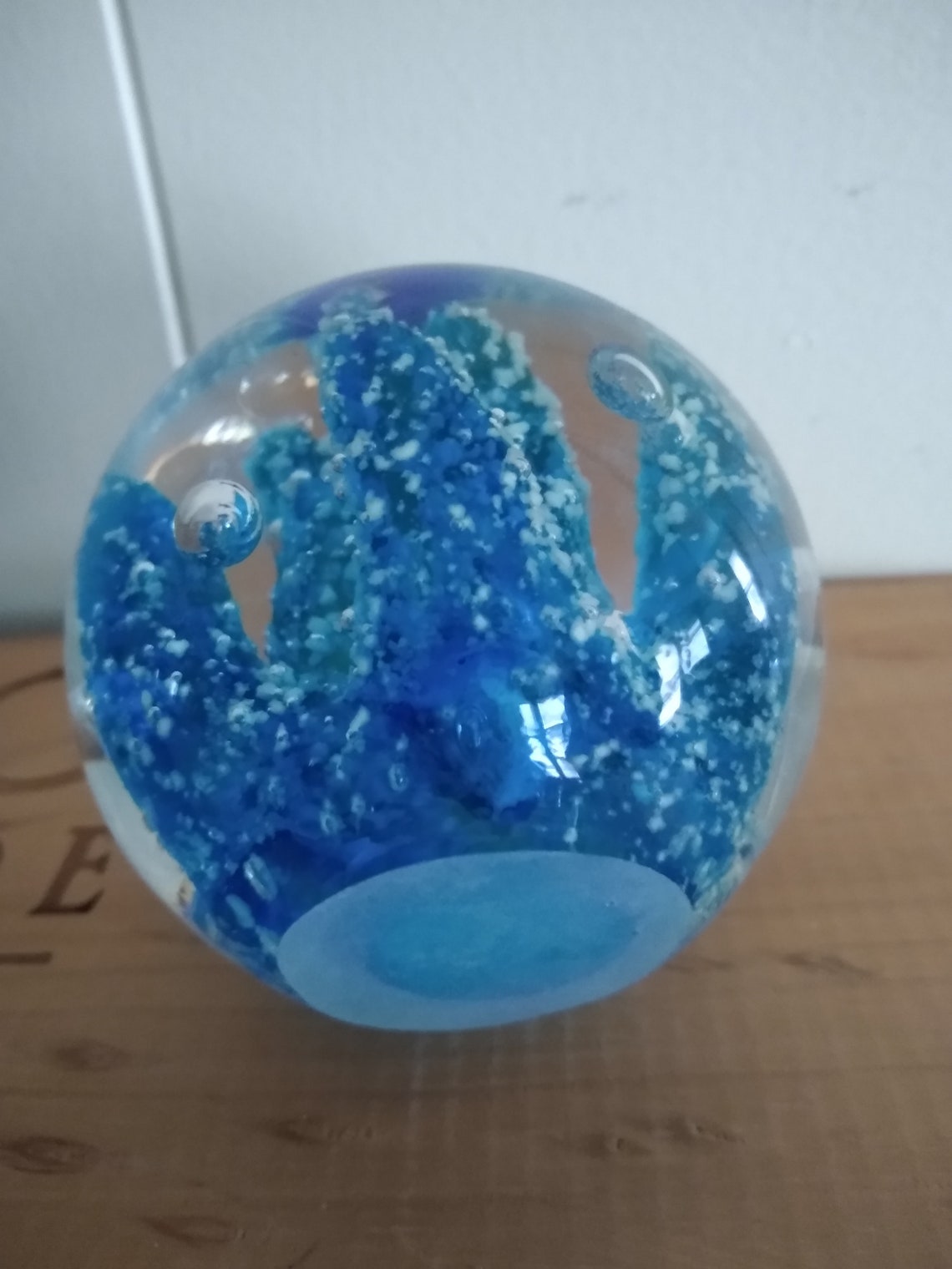 ON SALE Art Glass Bubble Ball With Blue Coral and Fishys Etsy