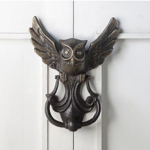cast iron  owl door knocker by SPI, shabby chic. French cottage, country barnyard,wiccan,Celtic