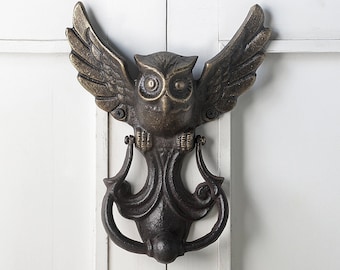 cast iron  owl door knocker by SPI, shabby chic. French cottage, country barnyard,wiccan,Celtic