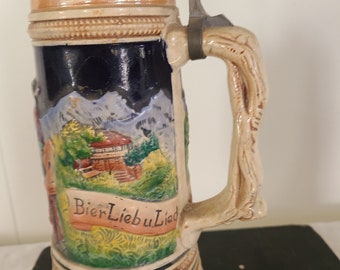 ON SALE Vintage German beer stein , #4, plays music collectable, gift,,decor