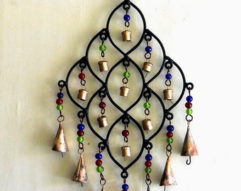 Iron wind chime with  beads and  bells