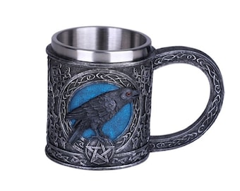 ON SALE Raven mug ,collectible,goth, biker,Halloween, wiccan