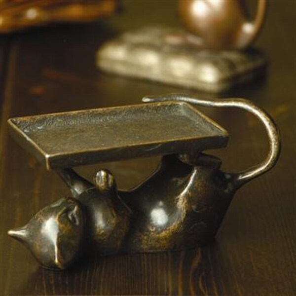 Brass kitty card holder by SPI desk top