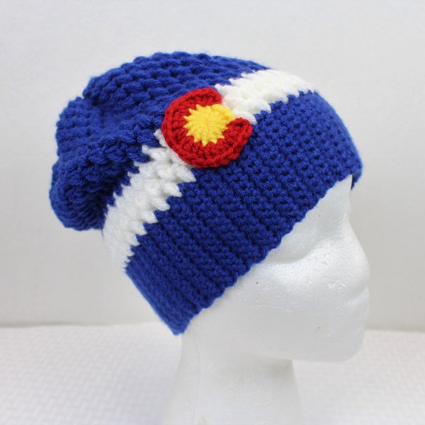 Aspen Beanie -Crochet Puff Stitch Colorado Slouch Beanie- Baby, Child, Teen, Adult sizes, Colorado hat, Colorado flag hat, Colorado Hat